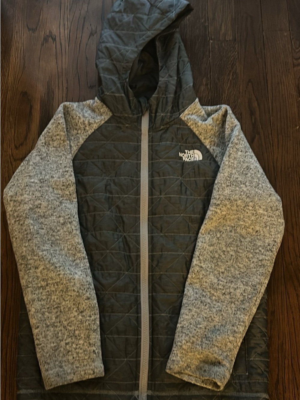 The North Face Kids' Gray Quilted Hooded Jacket.